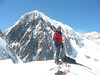 ancat > neil dwarfed by the incredible NW face of mt cook