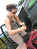 ancat > Gayle getting ready for the big hike and applying the first coat of insect repellent at the Five Mile Creek car park.