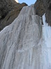 ancat > The final crux pitch of Polar Circus WI5.  We followed the good ice on the right up to the first belay before commiting to the brown and brittle stuff.
